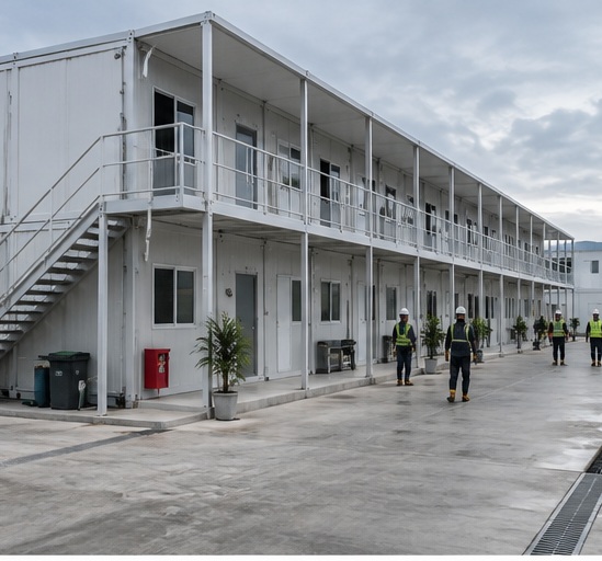 Kantor proyek prefab dua lantai dan hunian manajemen di Jawa Barat